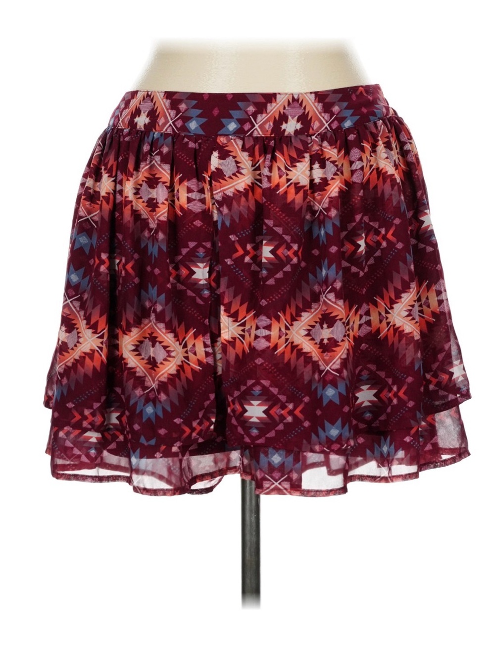 Arizona Jean Company Burgundy Aztec Tiered Mini Skirt